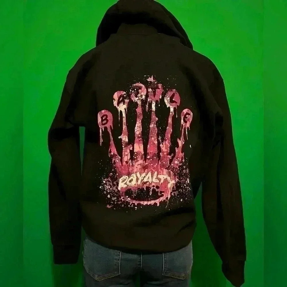 Battle Royal men’s M black hoodie, football, pink, white